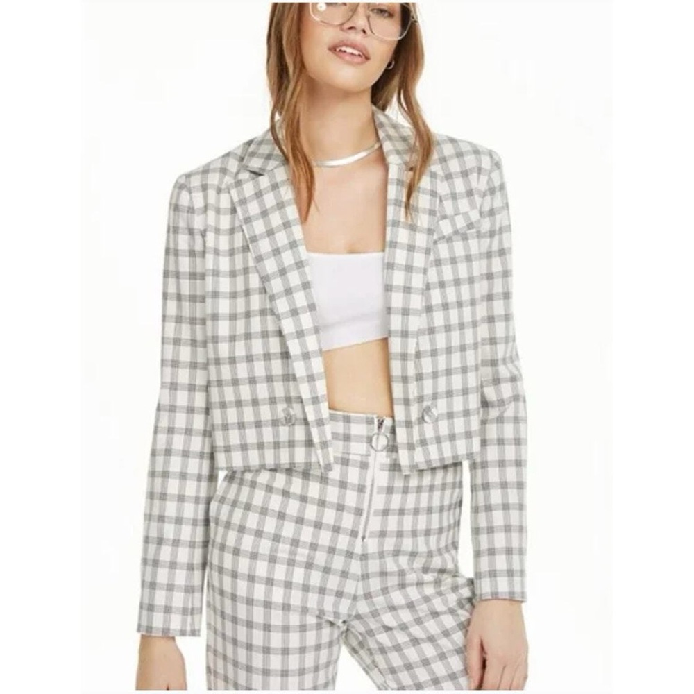 Danielle Bernstein Black and White Crop Gingham Blazer